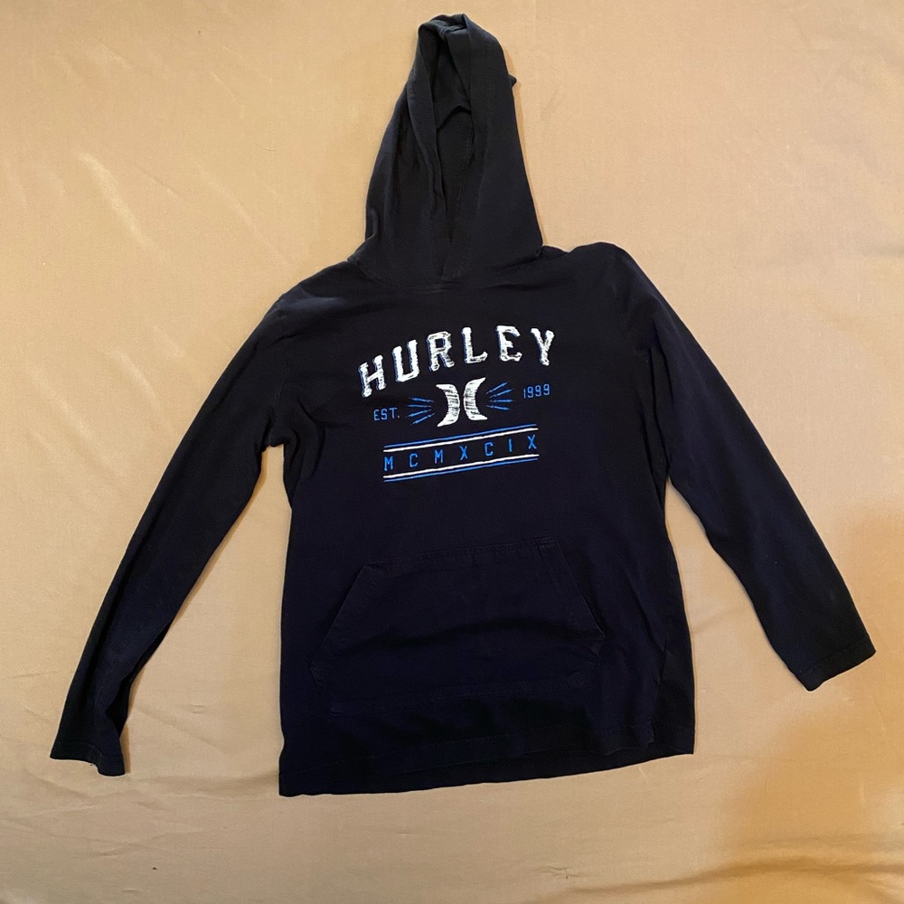 Hurley Hoodie Black unisex Youth Size MEDIUM lightweight 100% cotton